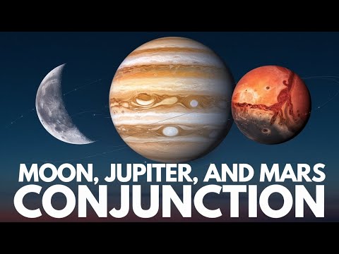 Celestial Dance: Moon, Jupiter, and Mars Conjunction 🌌🔭